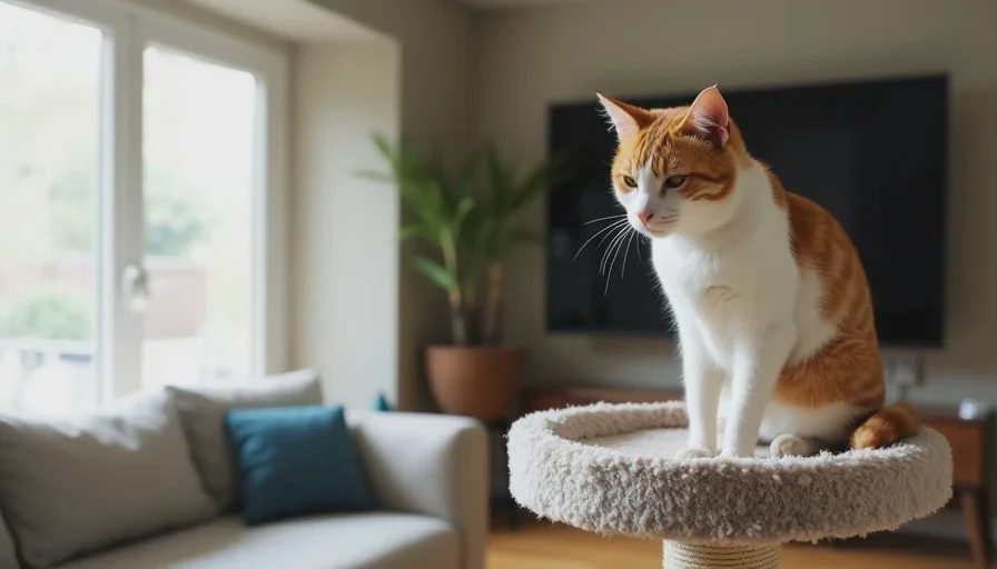 Miso occupying the highest vantage point in the apartment, his preferred management position.