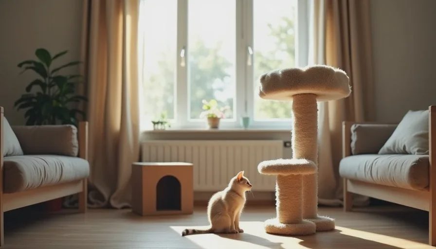 Extra perches and escape routes make shared space possible Vertical space and separate resting options set up to reduce tension once cats begin sharing rooms.