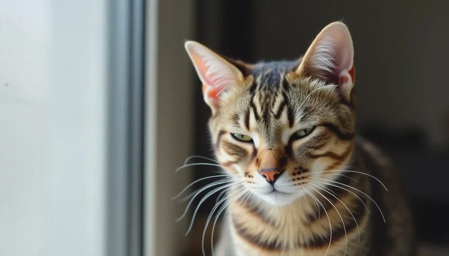 The slow blink — the closest thing to a cat smile A relaxed cat offering a slow blink, a common sign of growing comfort in a new home.