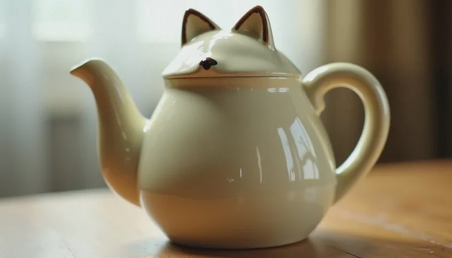 The vintage cat-shaped teapot found at a Portland estate sale.