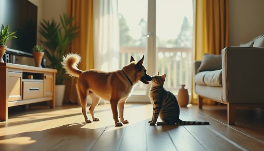 Visual context for how to introduce new pet