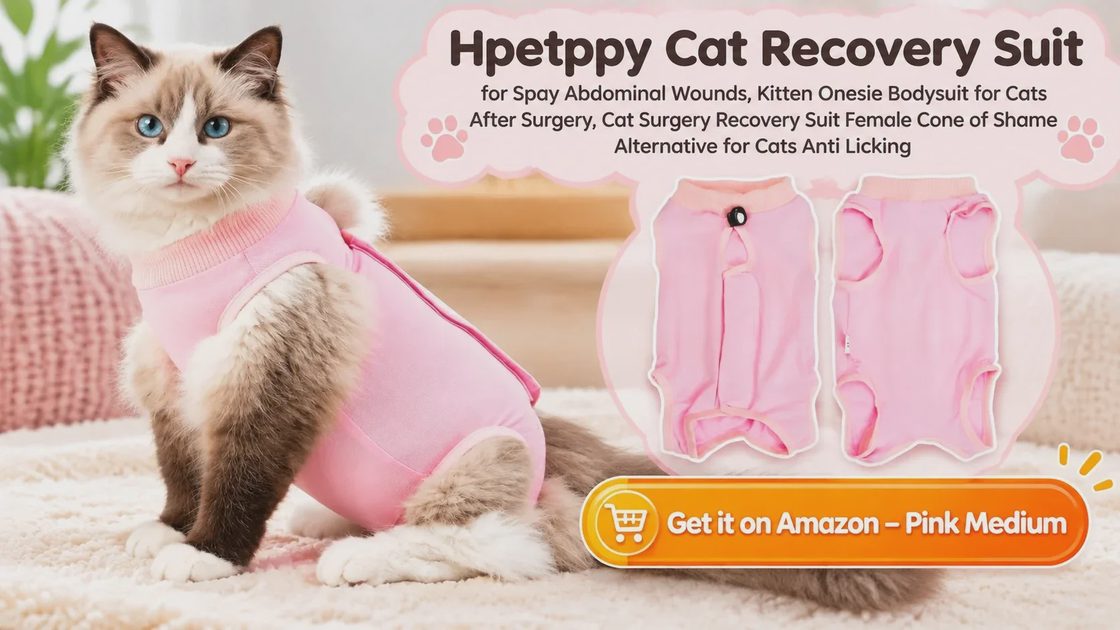 Hpetppy Cat Recovery Suit for Spay Abdominal Wounds, Kitten Onesie Bodysuit for Cats After Surgery.